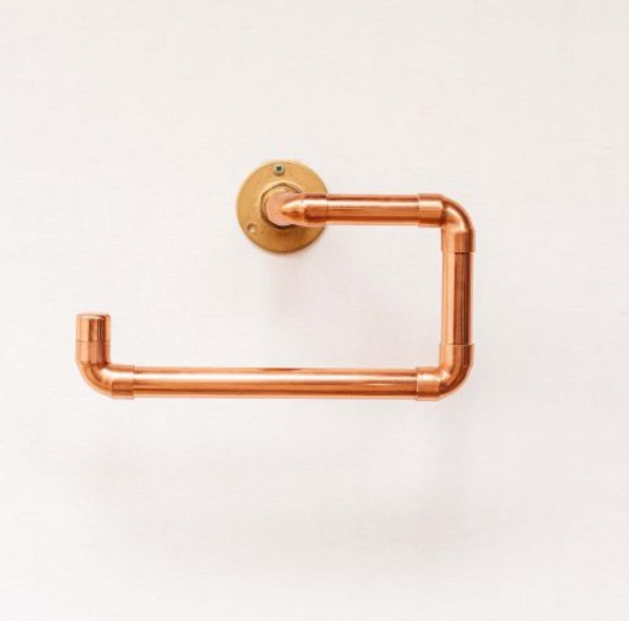 Handcrafted Copper Toilet Paper Holder – Industrial Chic Wall-Mounted Bathroom Accessory 190 mm x 70
