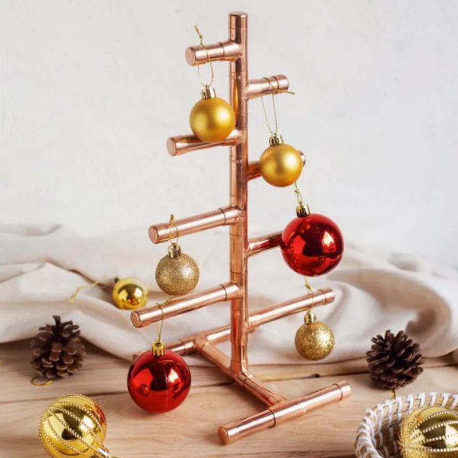 Handcrafted Copper Pipe Christmas Tree - Modern Minimalist Copper New Year – view 2