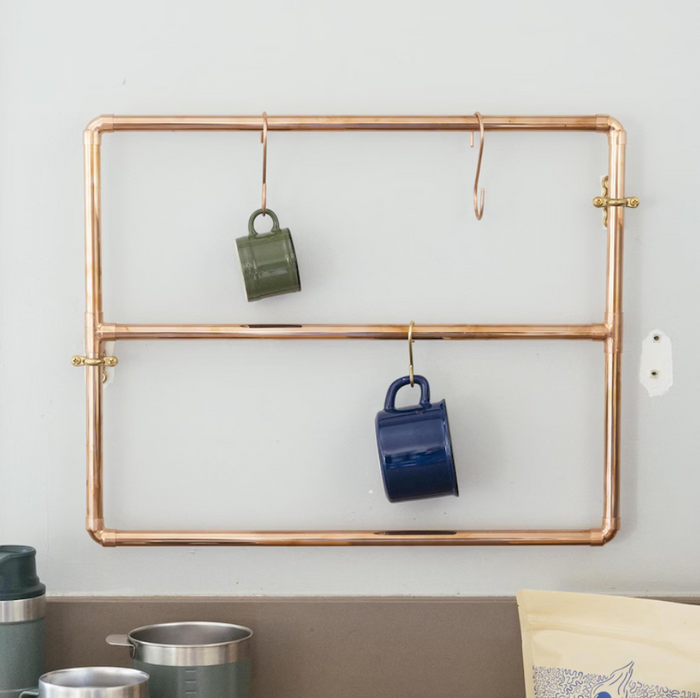 Handcrafted Copper Wall-Mounted Organizer with S-Hooks – Industrial-Style Hanging Rack