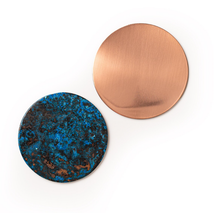 Handcrafted Copper and Verdigris Patina Coaster Set – Rustic Copper Verdigris Patina & Polished Copper Finish (Set of 2)