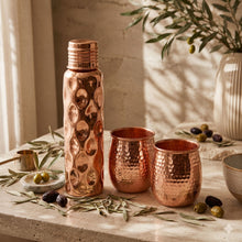 Hammered Pure Copper Water Bottle & Tumblers Gift Set