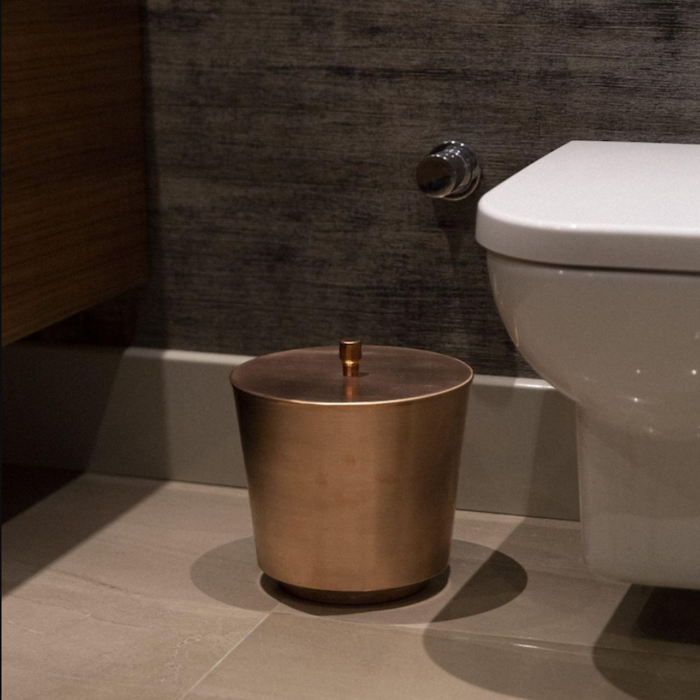 Solid Copper Bathroom Trash Bin with Lid | Handmade Copper Bathroom Accesories