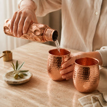 Hammered Pure Copper Water Bottle & Tumblers Gift Set