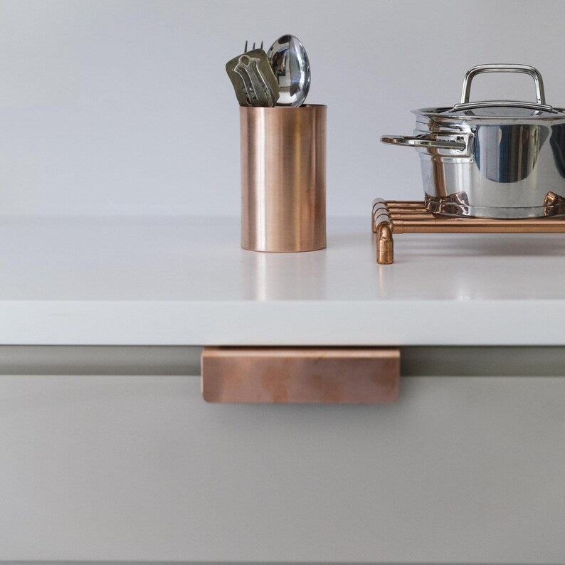 Brushed Copper Finger Pull Handles – Solid Copper Cabinet Hardware – view 4