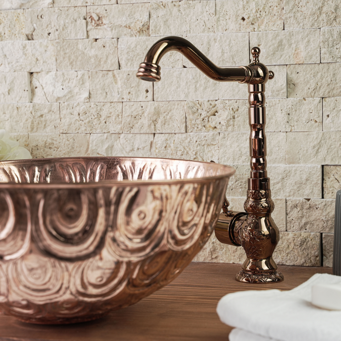 Ornate Copper Rose Gold Basin Mixer Tap, Copper Faucet