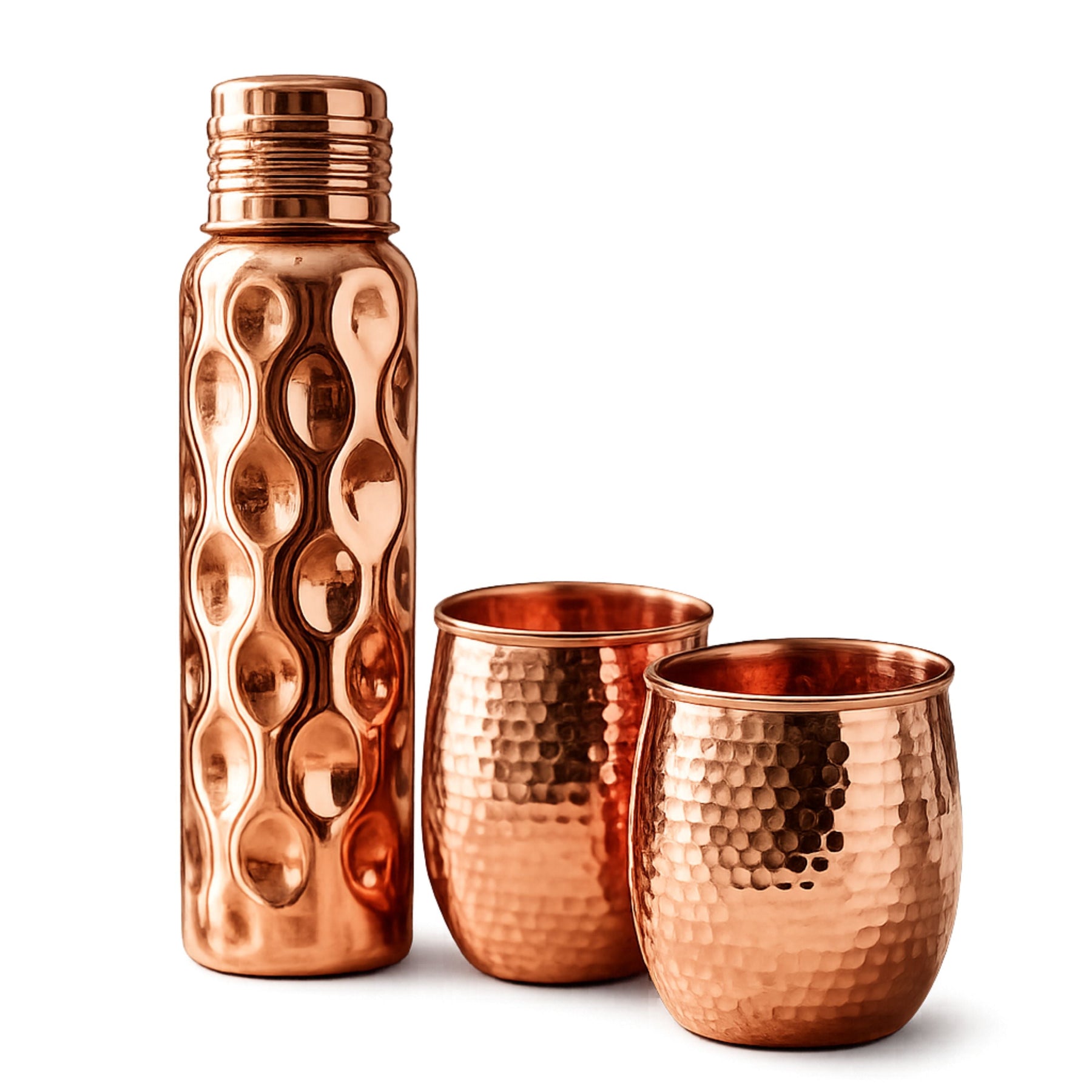 Hammered Pure Copper Water Bottle & Tumblers Gift Set