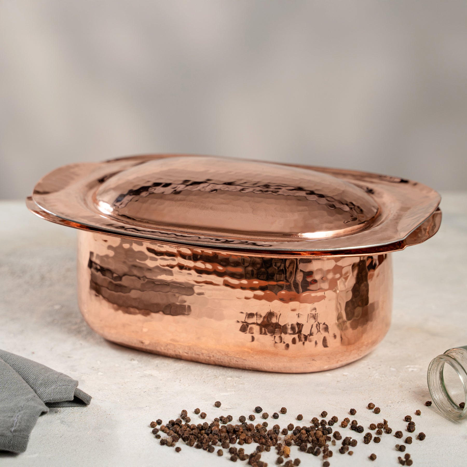 Handmade Copper Casserole with Lid, 100% Solid Hammered Copper Oval Cook & – view 2