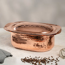 Handmade Copper Casserole with Lid, 100% Solid Hammered Copper Oval Cook & – view 2