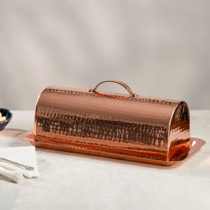 Handmade Copper Bread Box with Lid, 100% Solid Hammered Copper Bread Keeper