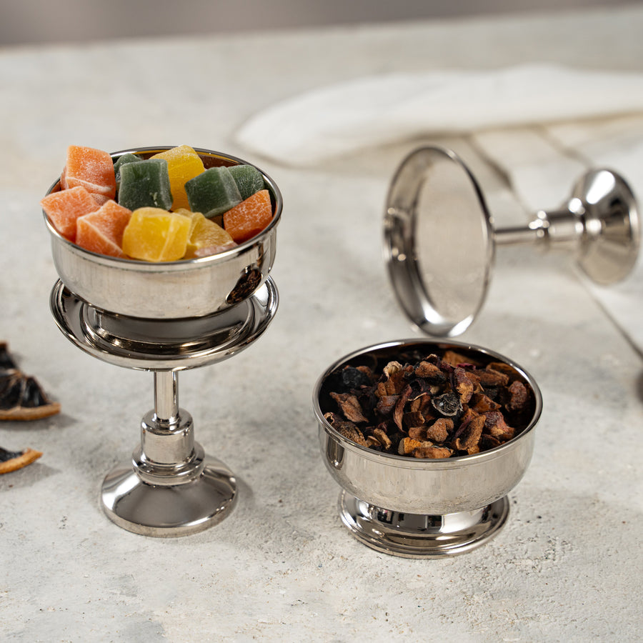 Handcrafted Copper & Silver Dessert Cups Set of 2, Mixed Metal Pedestal Serving Bowls