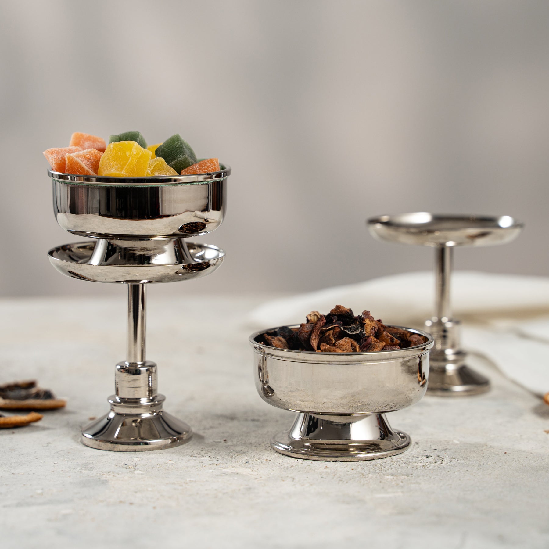 Handcrafted Copper & Silver Dessert Cups Set of 2, Mixed Metal Pedestal Ser – view 2