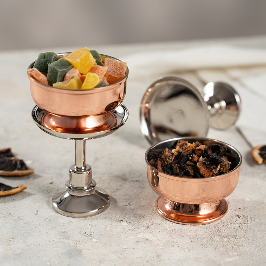 Handcrafted Copper & Silver Dessert Cups Set of 2, Mixed Metal Pedestal Ser – view 3