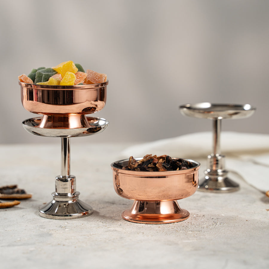 Handcrafted Copper & Silver Dessert Cups Set of 2, Mixed Metal Pedestal Ser – view 4