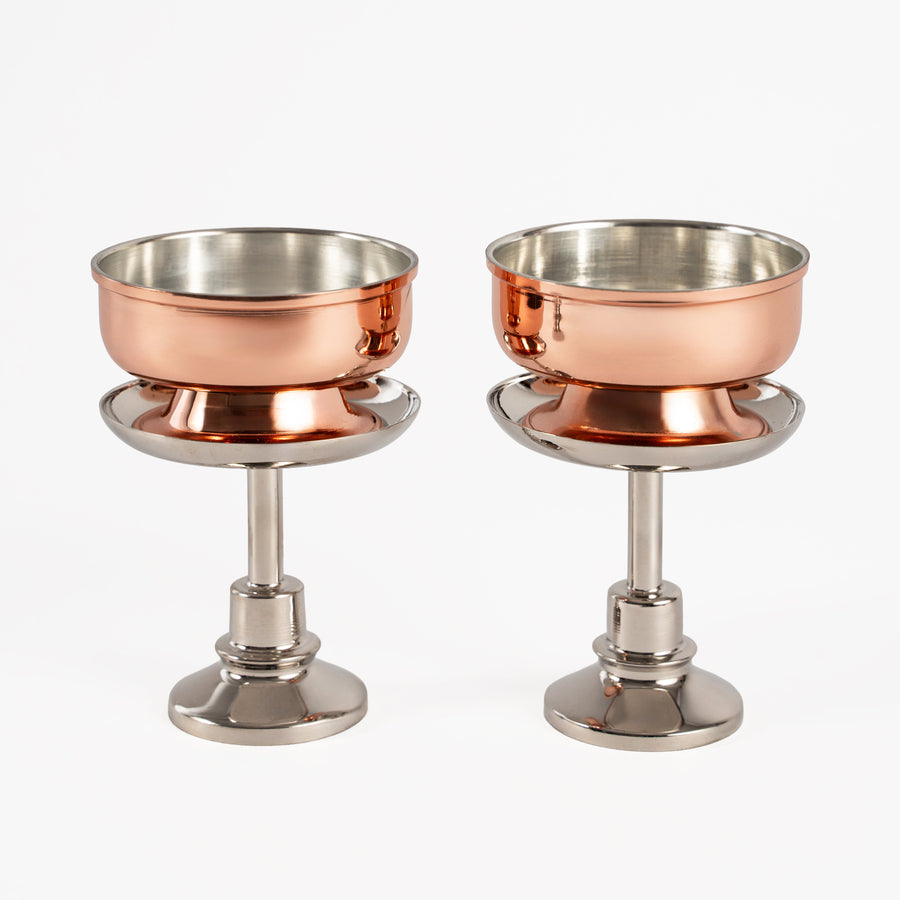 Handcrafted Copper & Silver Dessert Cups Set of 2, Mixed Metal Pedestal Ser – view 5