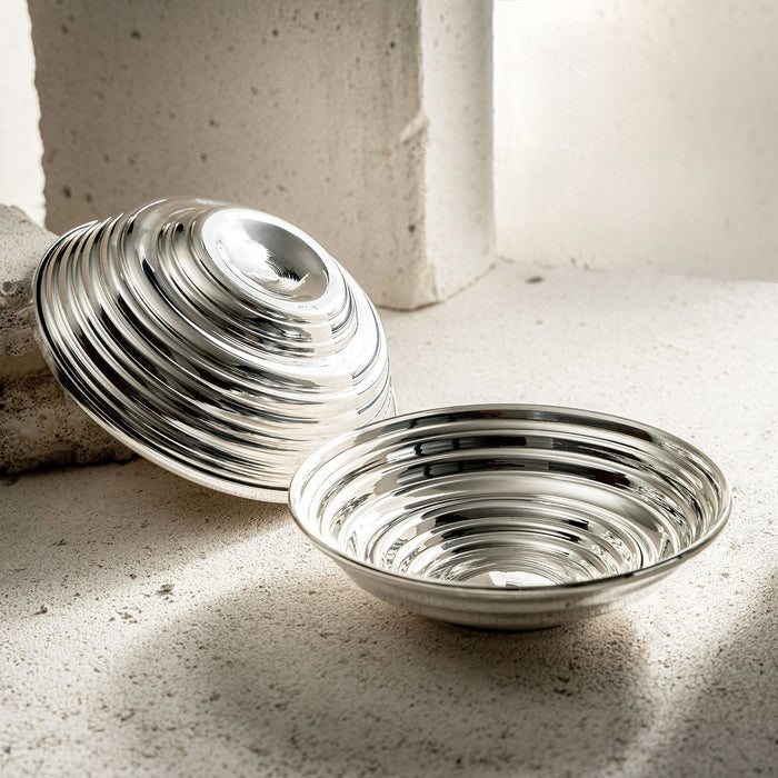 Serrated Copper Bowl Set - Handcrafted Artistry in 3 Unique Finishes (Silver)