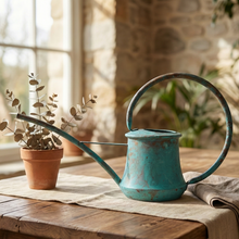 Verdigris Patina Solid Copper Watering Can With Long Spout