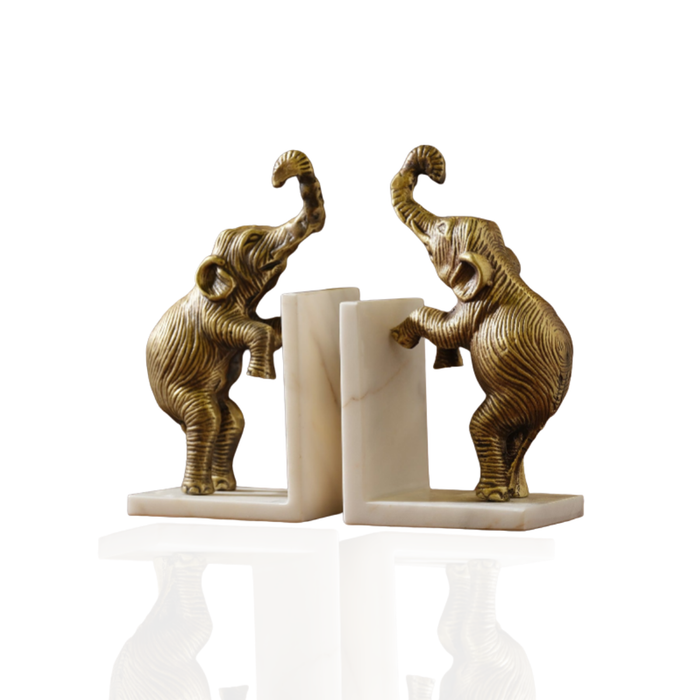 Elephant Brass & Marble Bookends – Set of 2