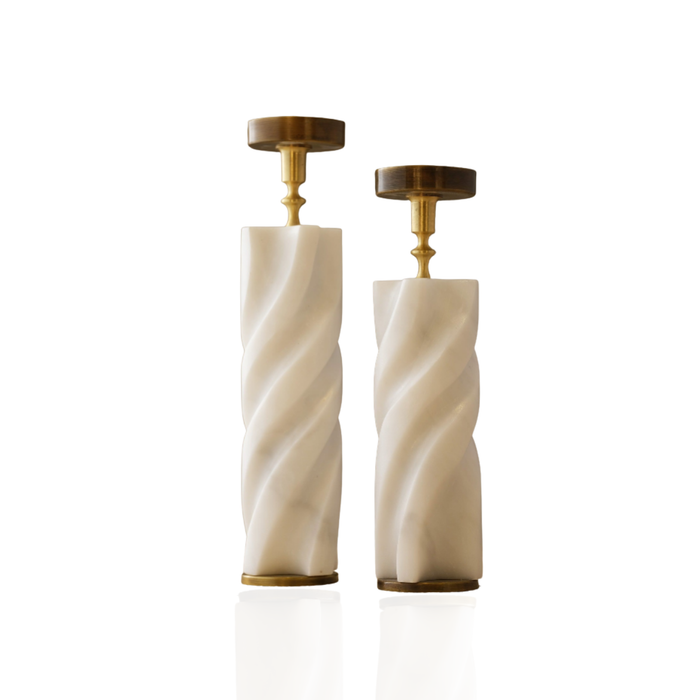 Twisted Marble Candle Holder – White Marble & Brass Sculptural Design