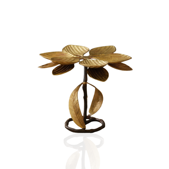 Lotus Blossom Candle Holder – Aged Gold Brass Sculptural Design