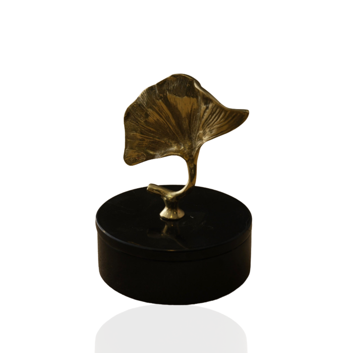 Black Marble Box With Bronze Ginkgo Leaf Lid