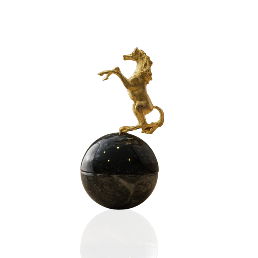 Rearing Horse Bonbonnière in Black Marble