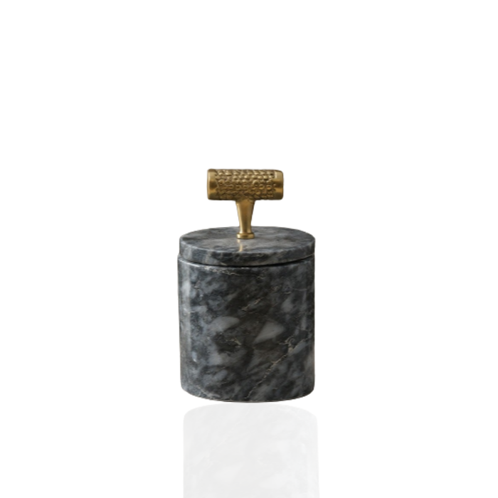 Textured T-Bar Black Marble Jar with Brass Detail – Modern Decorative Container
