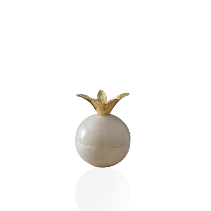 Palm Leaf Marble Bonbonnière with Brass Lid – Decorative Marble Trinket Box for Vanity