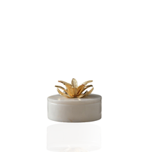 Golden Petal Marble Bonbonniere with Brass Floral Lid – White Marble Decorative Box