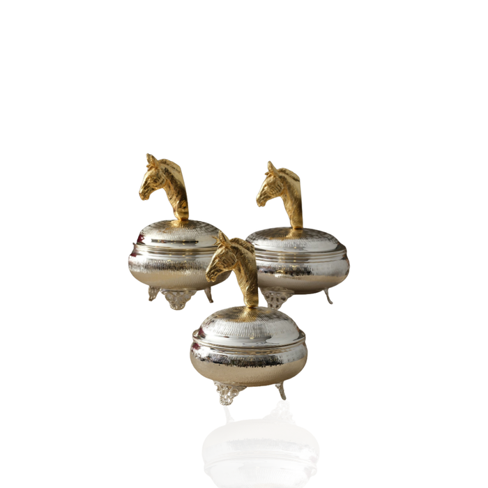 Horse Head Silver Box with Gold Detail – Sculptural Decorative Storage Box