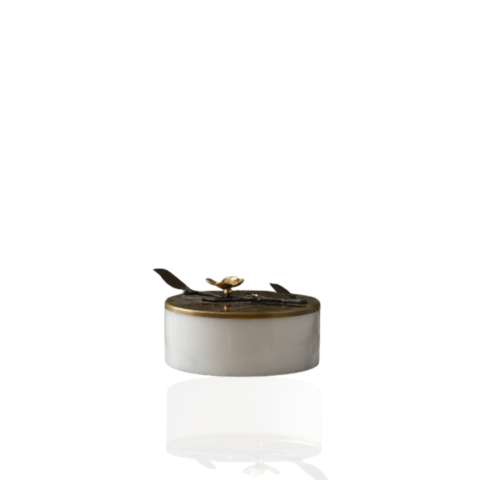 Brass Branch Marble Box with Sculptural Botanical Lid – Decorative Marble Keepsake Box for Home Styling
