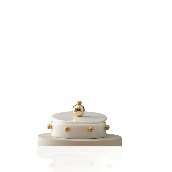 White Marble Box with Brass Stud Details
