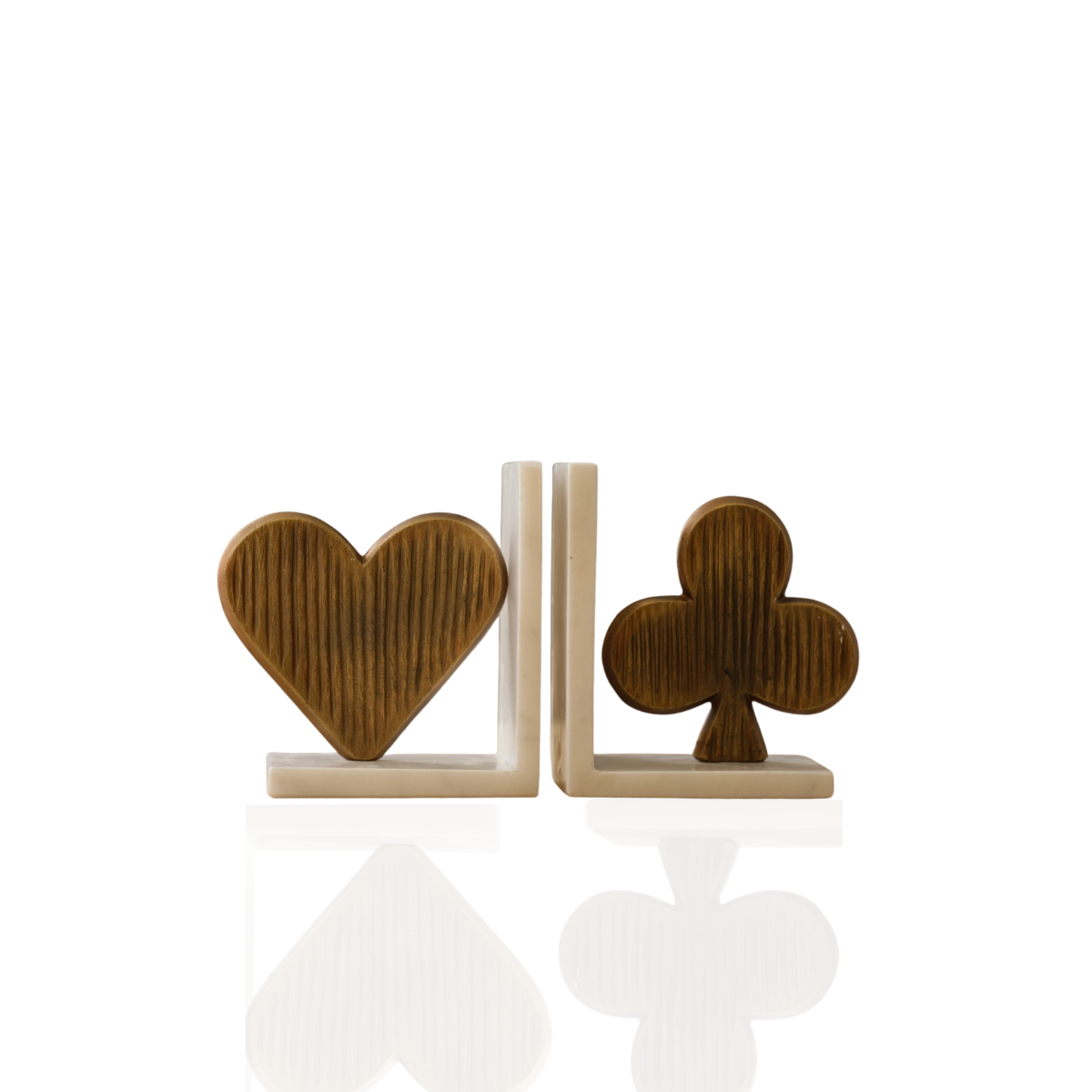 Luxury Spade & Club Bookend Set on Marble Base, Modern Sculptural Shelf Decor