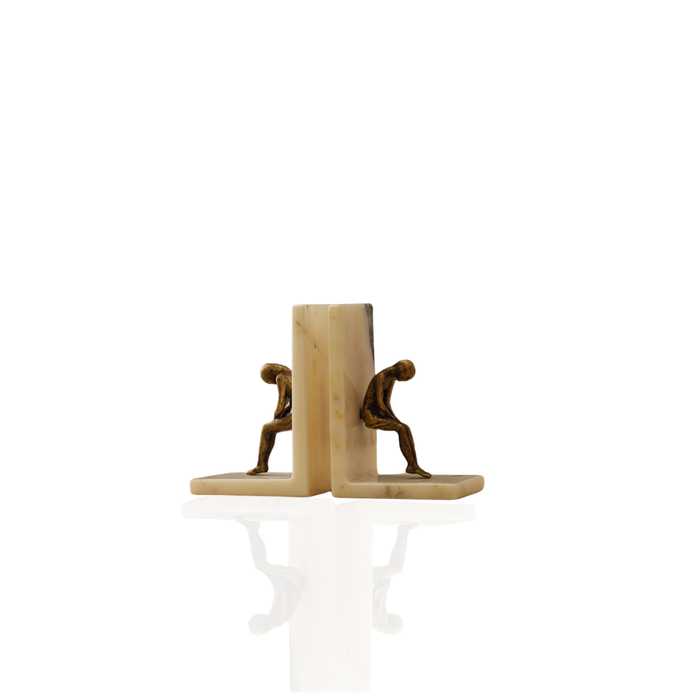 Thinking Man Bookend Set on Marble Base, Modern Literary Shelf Decor