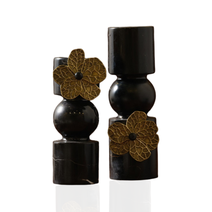 Lexi Black Marble Candle Holders