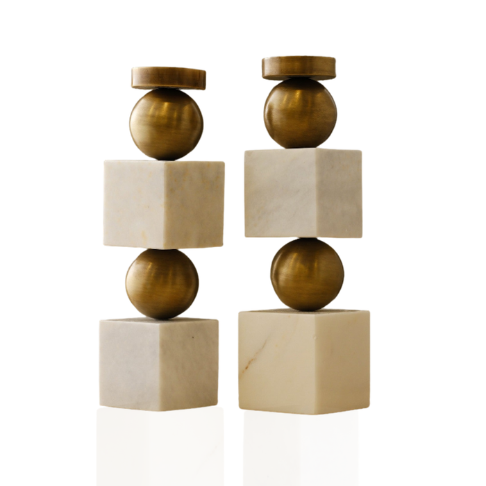 White Marble Cube Candle Holder