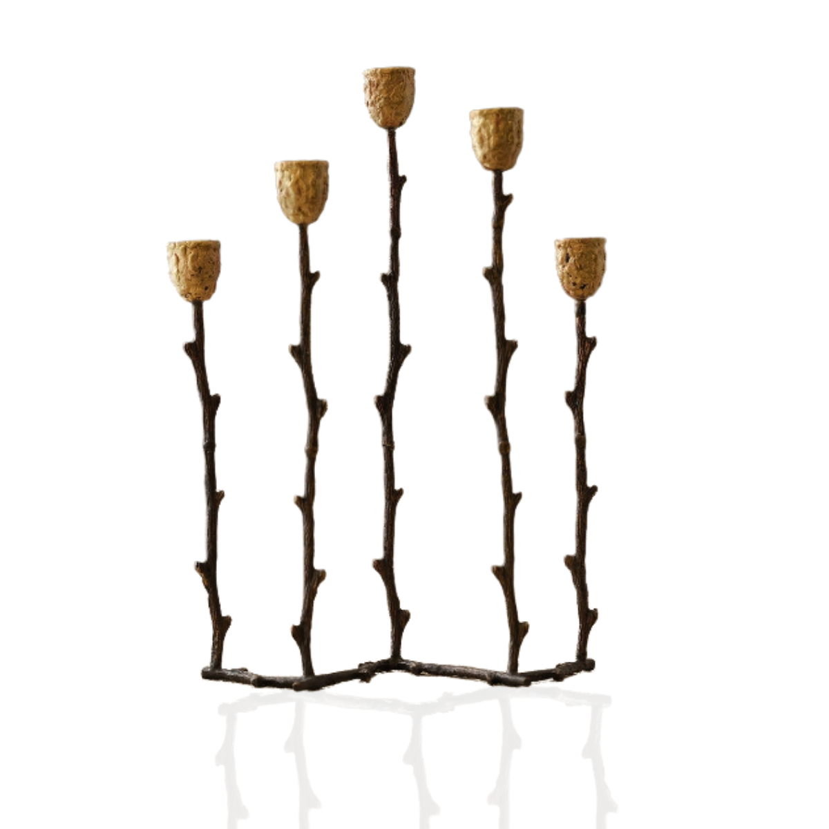 Branch Five-Arm Candelabra in Aged Gold Brass