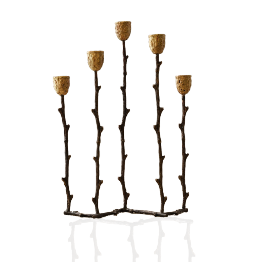 Branch Five-Arm Candelabra in Aged Gold Brass