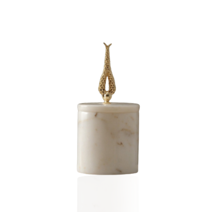 White Marble Box With Filigree Brass Drop Lid