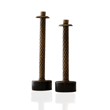 Herringbone Brass Candle Holder – Black Marble Base Set of 2