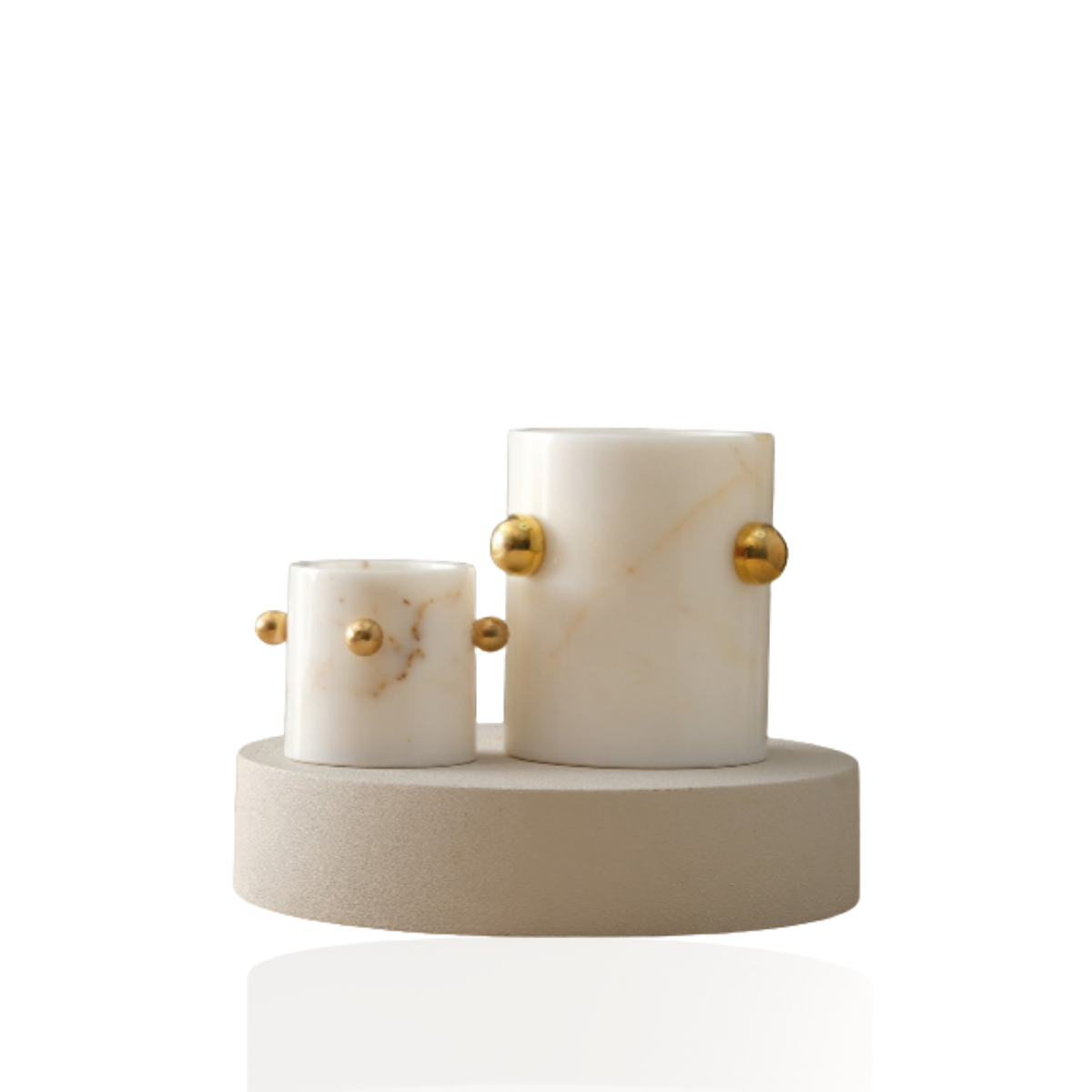 Sphere Detail Marble Vase – White Marble & Gold Decorative Vase Set of 2