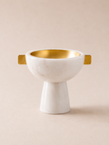 Handled Marble Bowl with Gold Brass Interior – White Marble Decorative Bowl