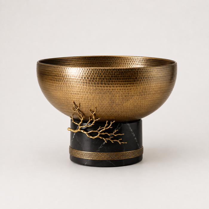 Hammered Brass Decorative Bowl with Sculptural Base