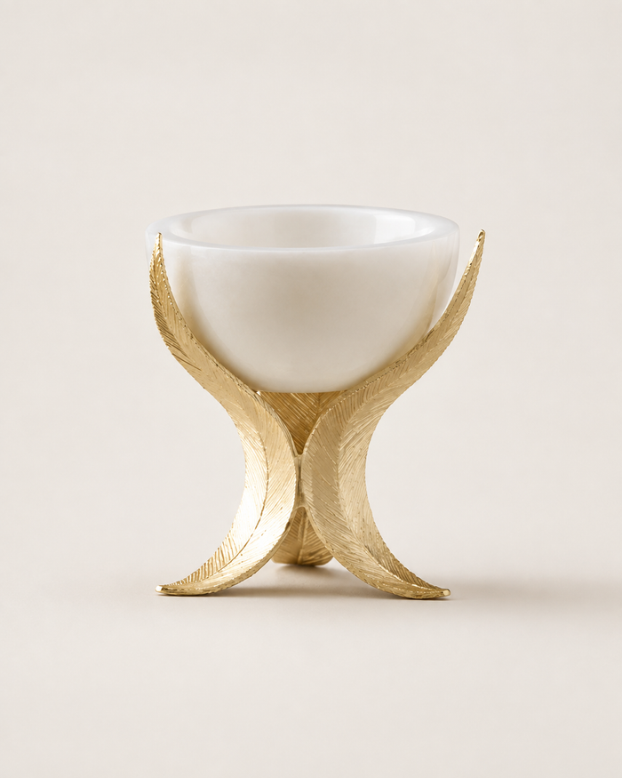 Feather Decor Bowl – Marble & Brass Elegance