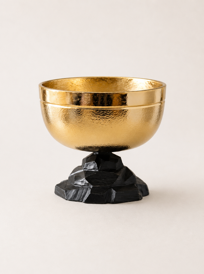 Brass Bowl with Textured Wave Base