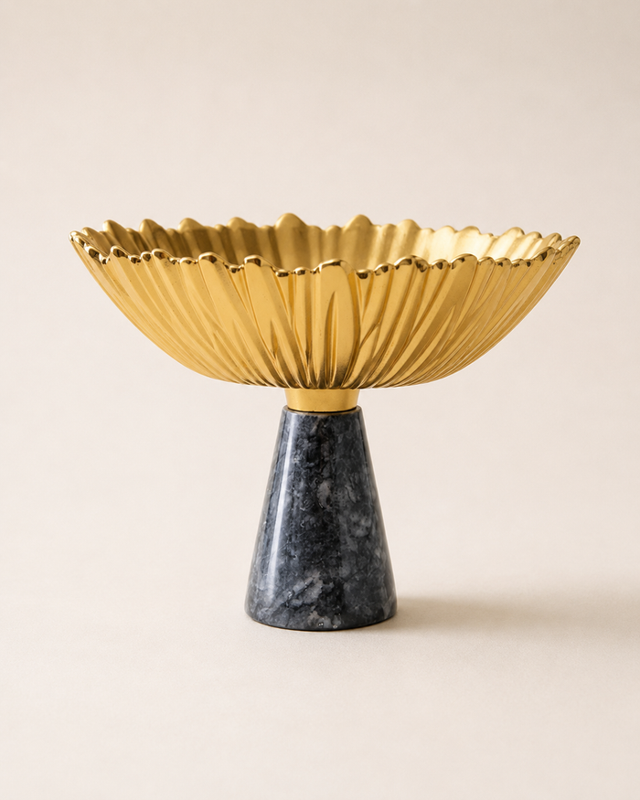 Mare Decorative Bowl – Gold Metal Bowl with Dark Marble Base