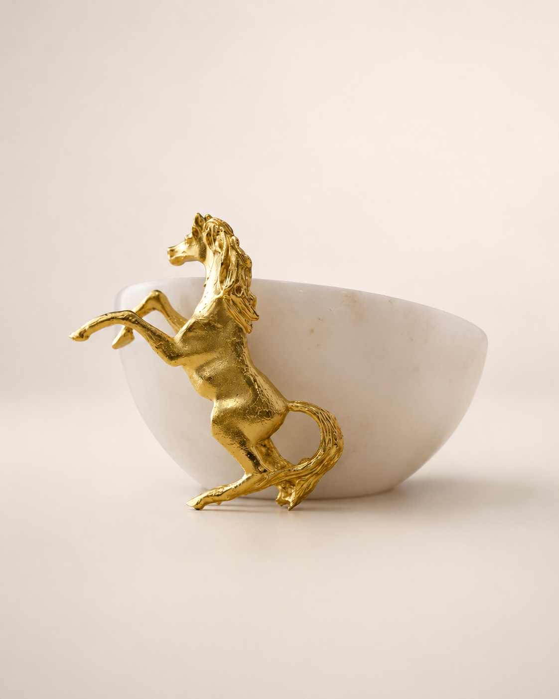 Large Brass Bowl with Horse