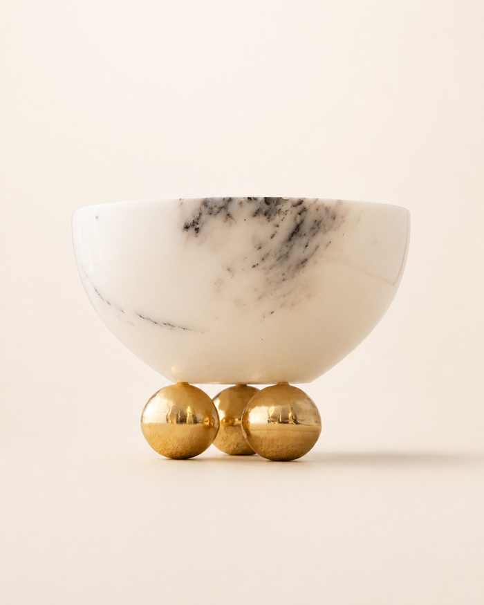 Marble Bowl on Three Sphere Feet — Gold Lilac