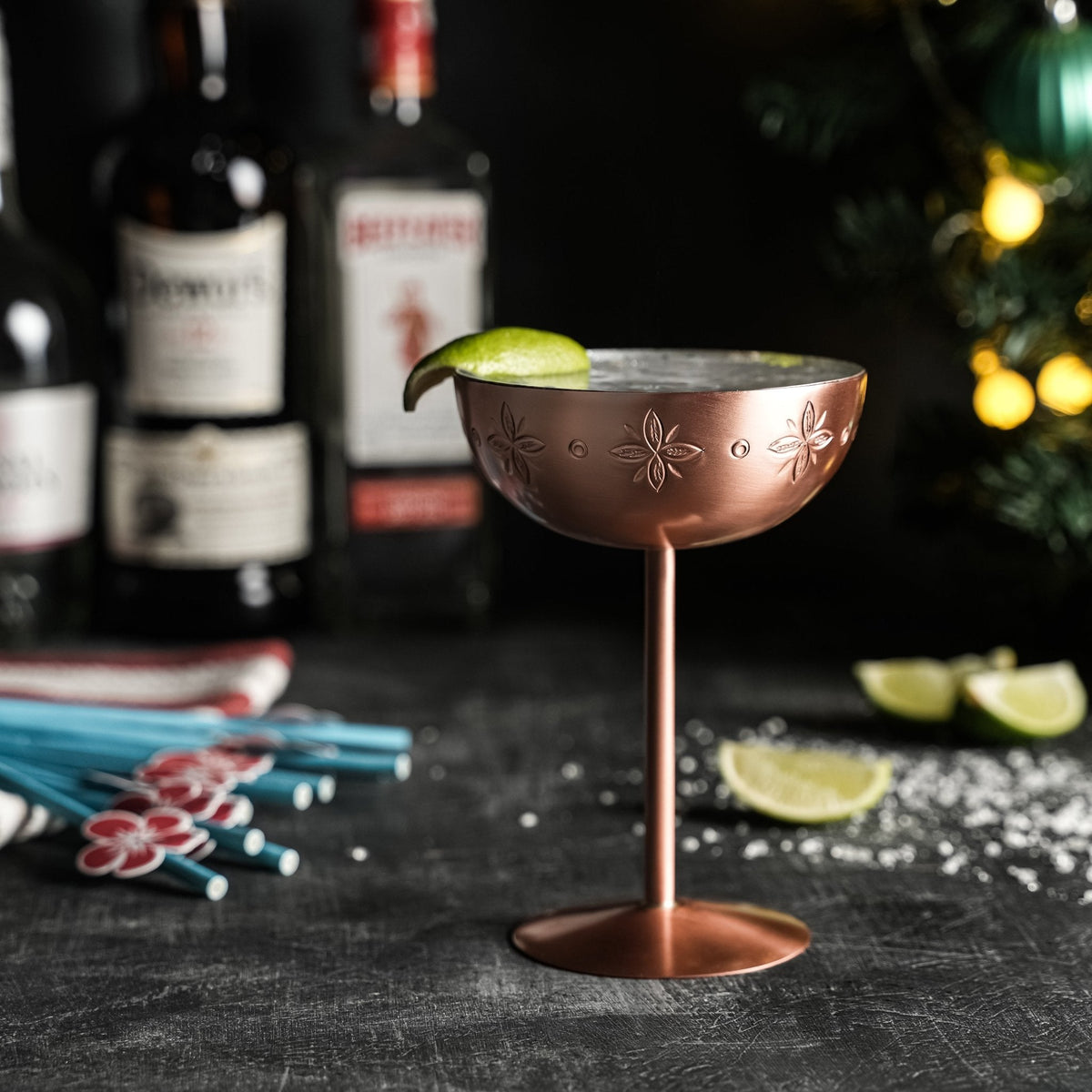 Handcrafted Copper Cocktail Goblet with Ethnic Patterns - Copper Glasses Collection - Alfiq's Store