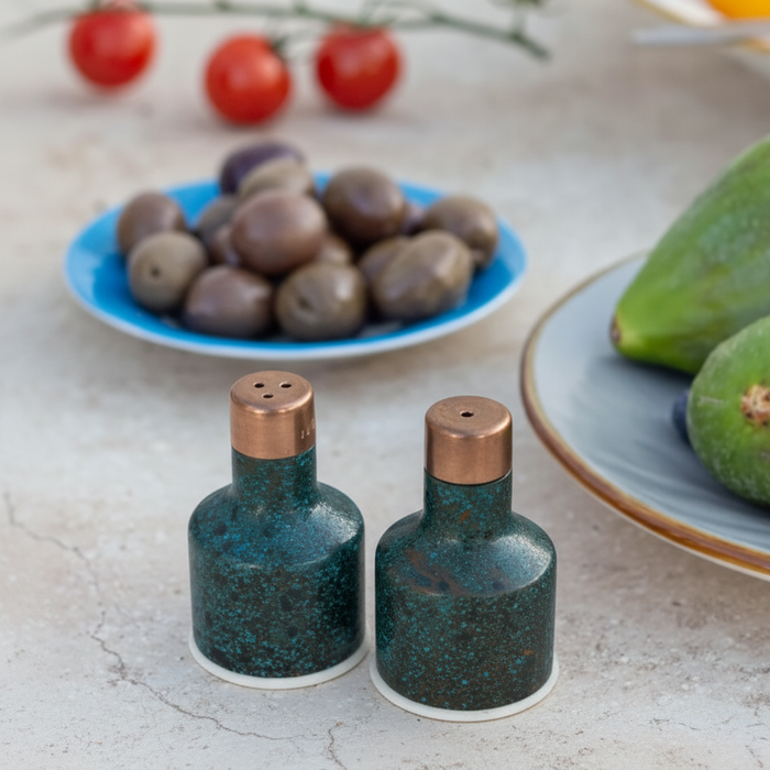 Verdigris Patina Solid Copper Salt & Pepper Shaker Set