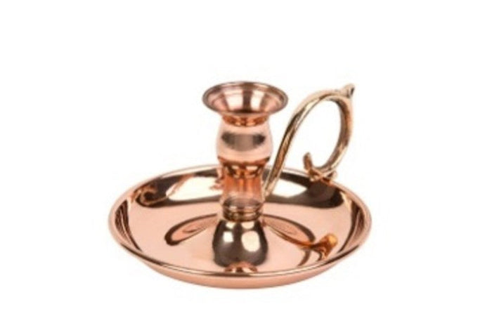 Handcrafted Pure Copper Chamberstick Candle Holder, Traditional Tabletop Decor